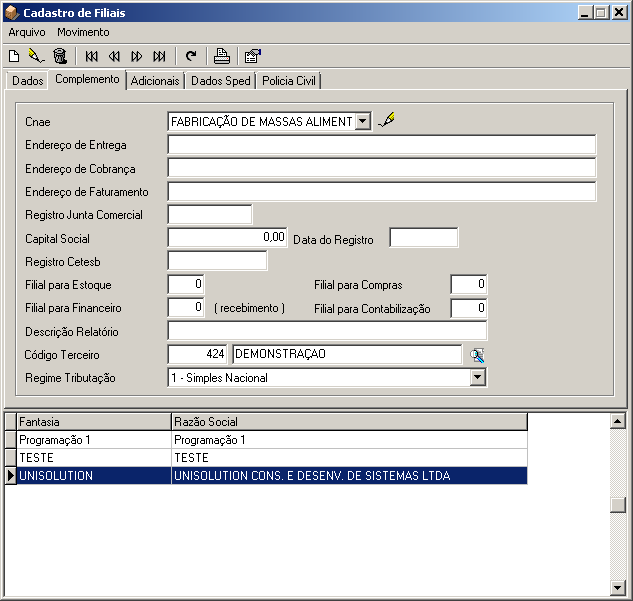 Cadastros_Filiais_Complemento